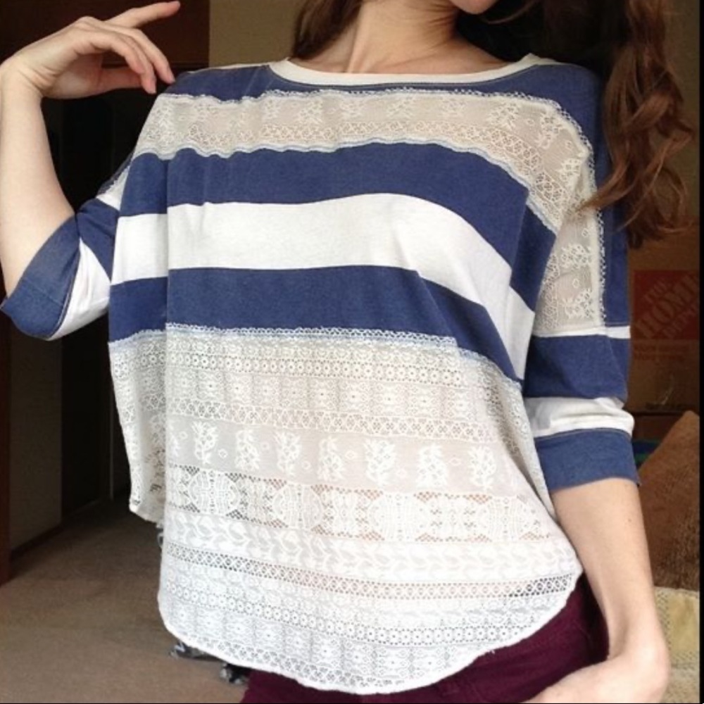 Free People Stripes and Lace Top